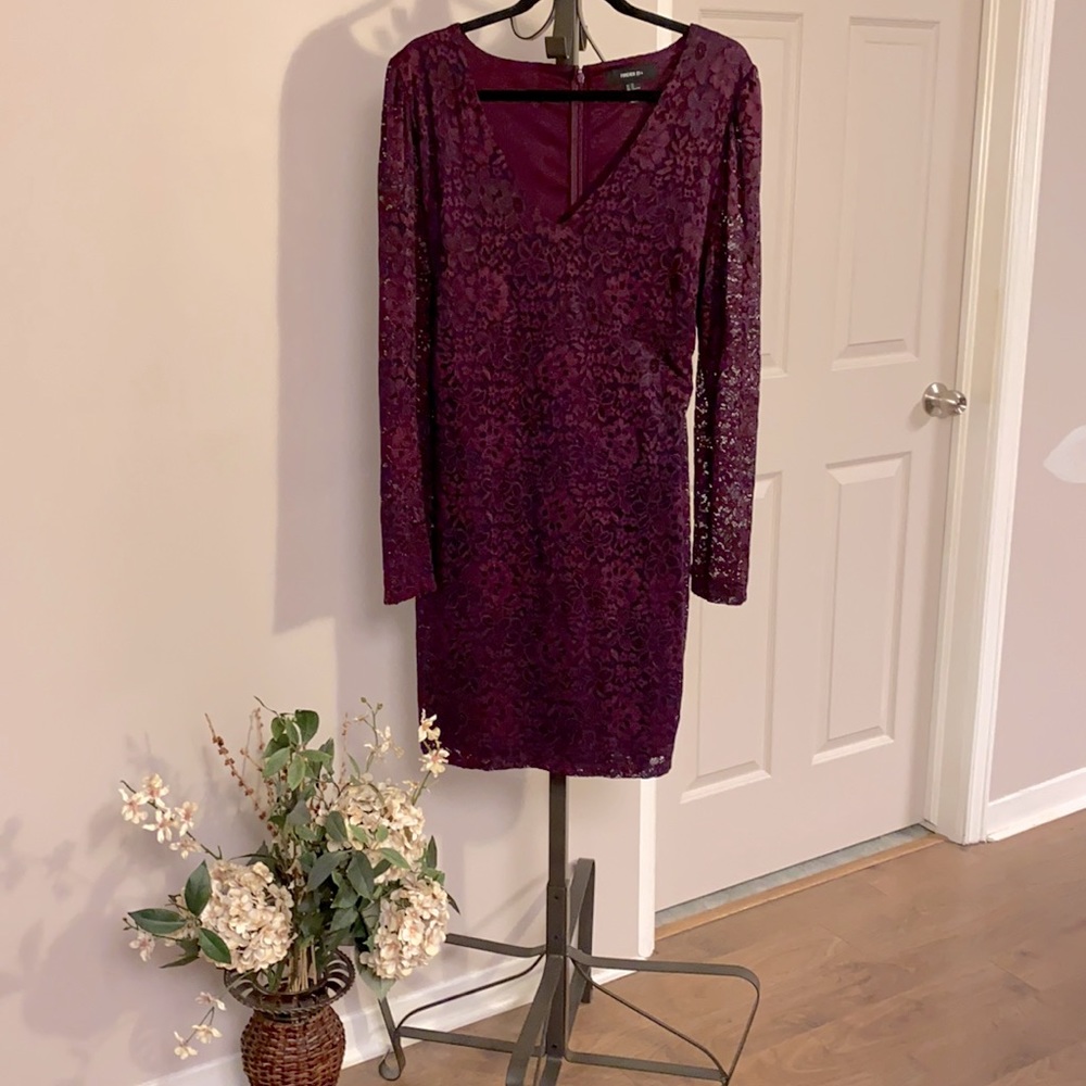 Chic long sleeve aubergine dress, above the knees